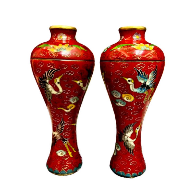 云鹤纹铜胎梅瓶一对AK0183