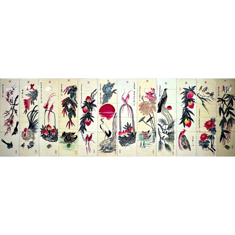 花鸟十二条屏AK0188