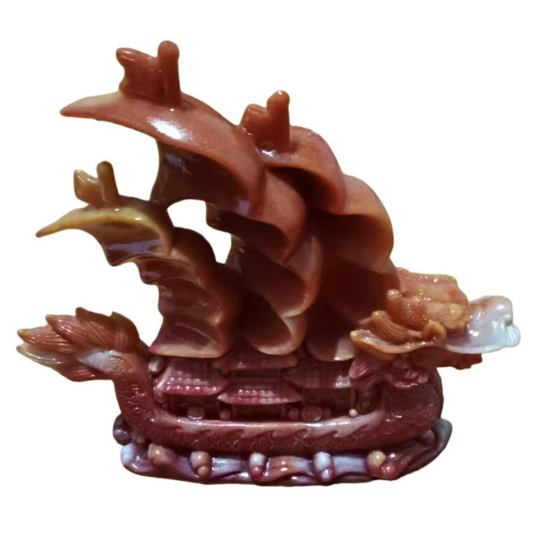 红翡巧雕一帆风顺船AG0291