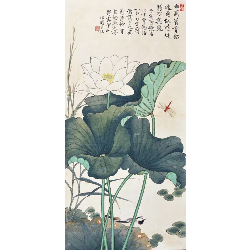 荷塘蜻蜓翠鸟图AC0254