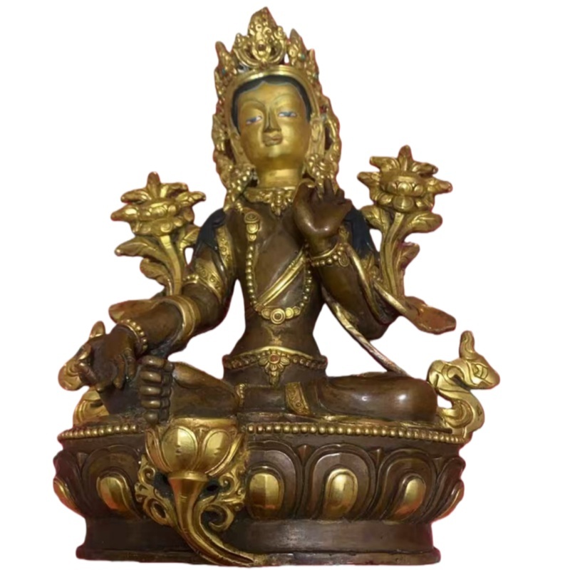 铜鎏金绿度母造像AH0158