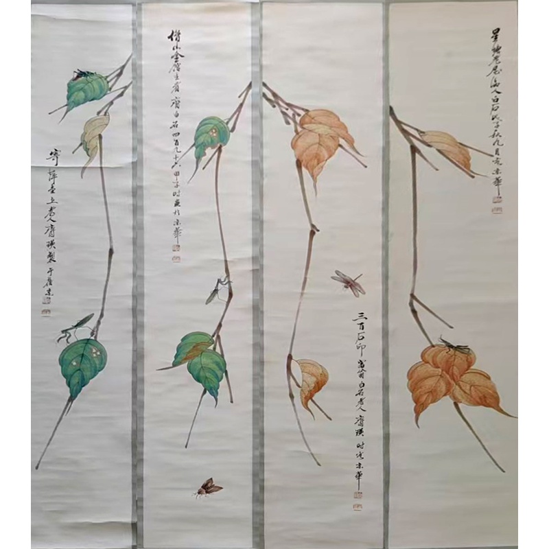 贝叶草虫四条屏AC0267