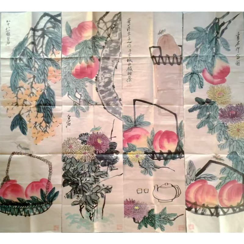 寿桃菊花四条屏AB0629