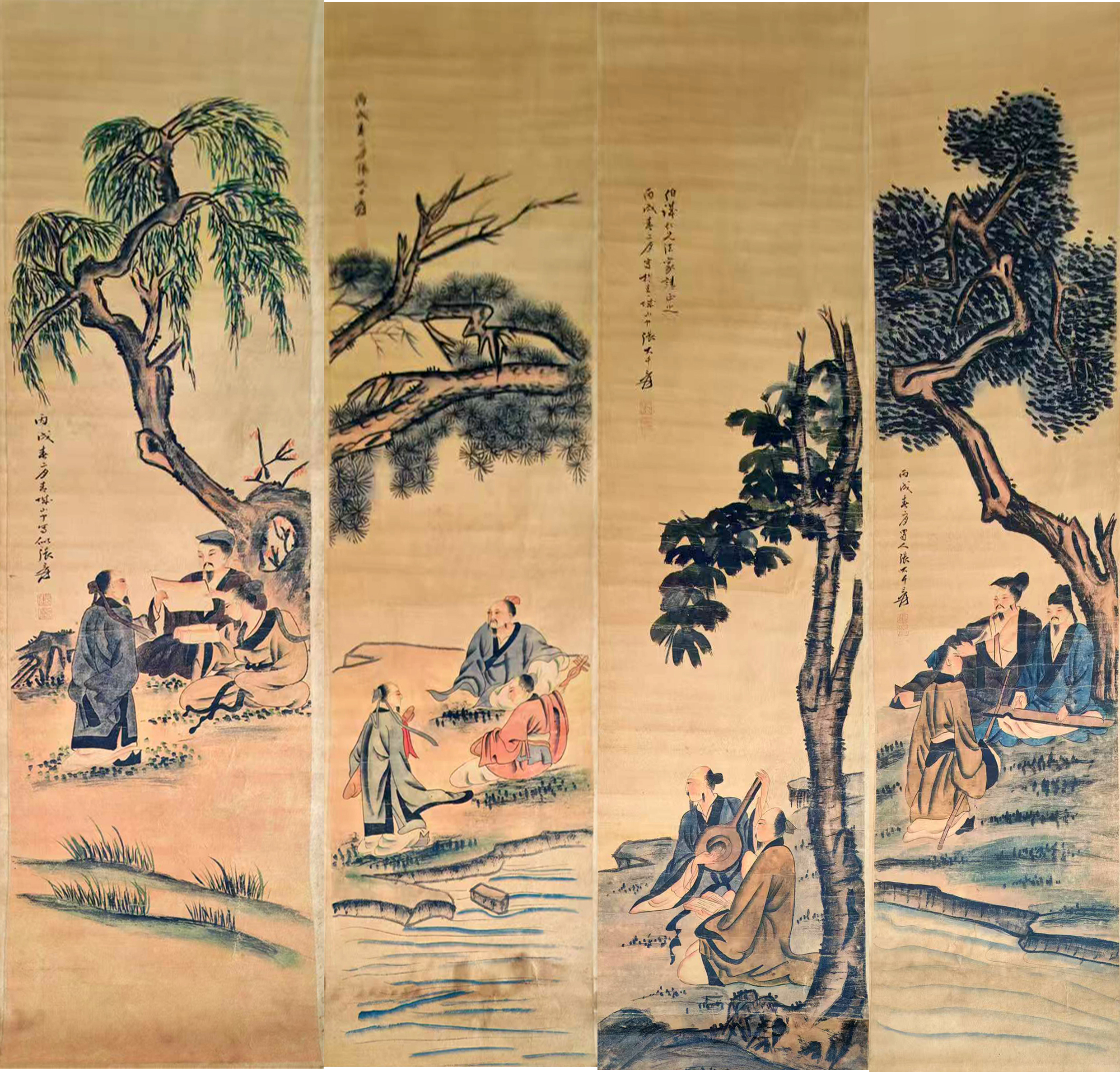 人物四条屏AB0149