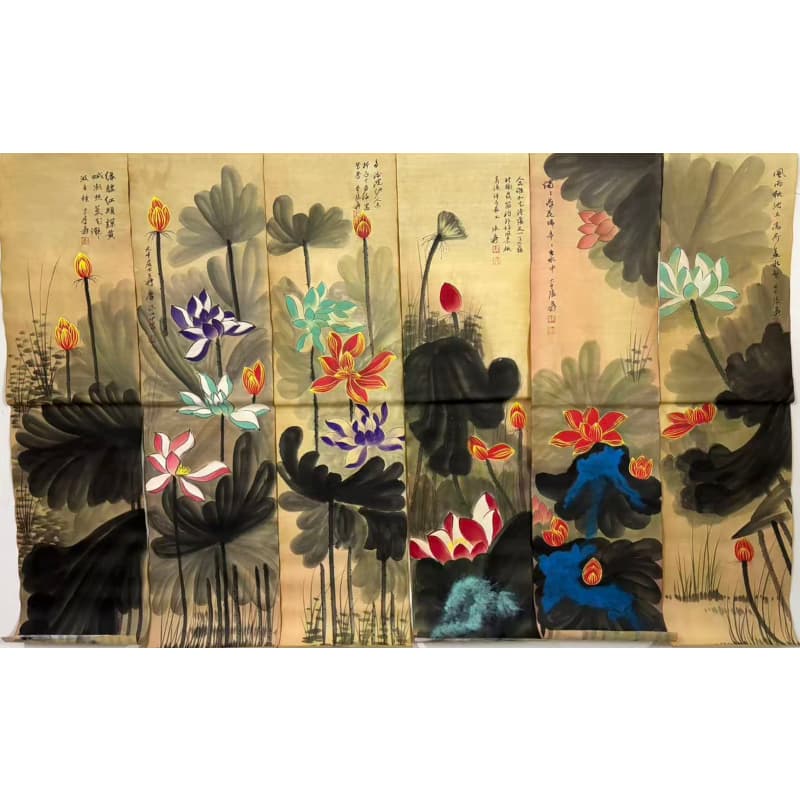 荷花十二条屏AB0637