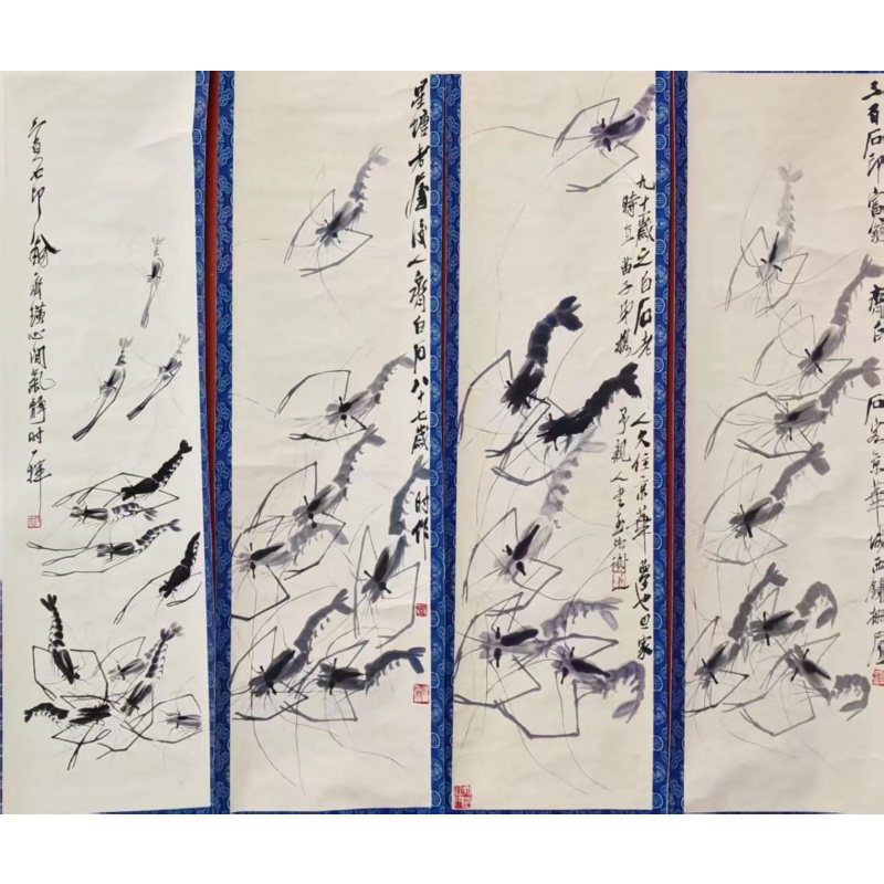 水墨虾四条屏AA0392