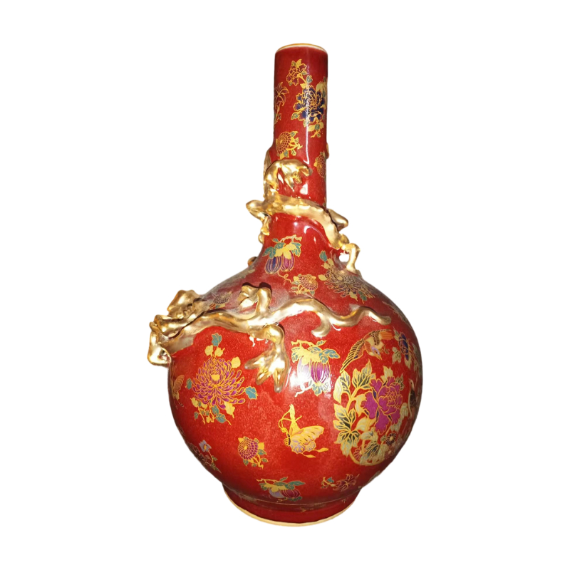 红釉描金花卉胆瓶AC0393