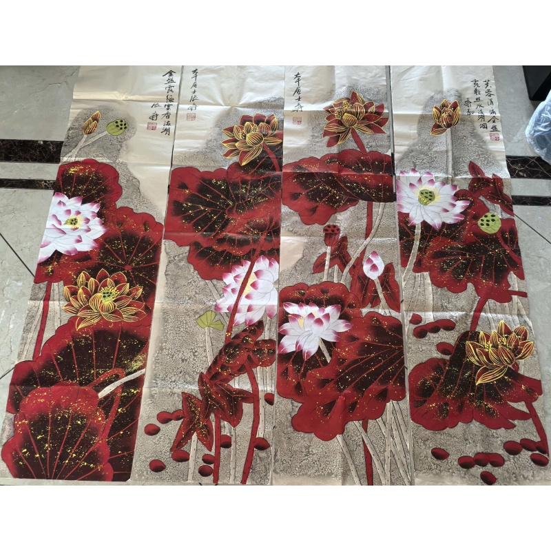 荷花四条屏AB0987