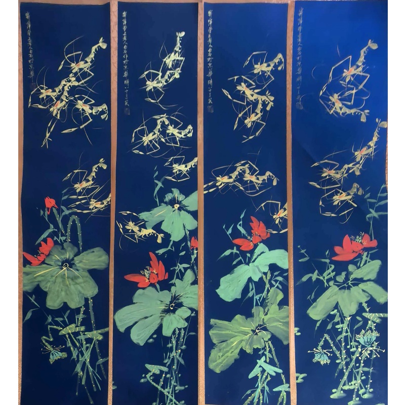 荷花金虾四条屏AA0429