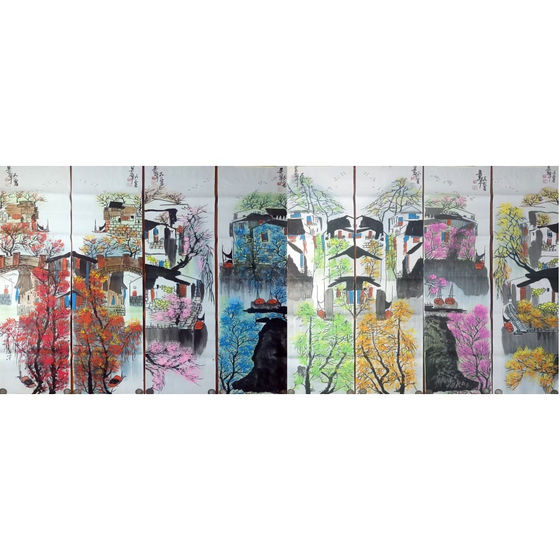 江南水乡八条屏AC0363