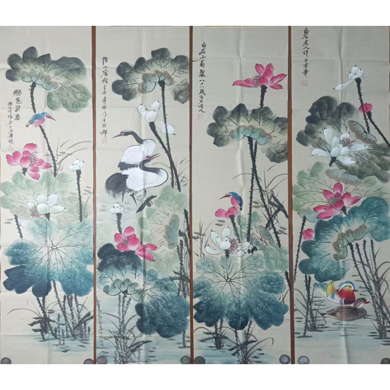 荷花四条屏AC0362