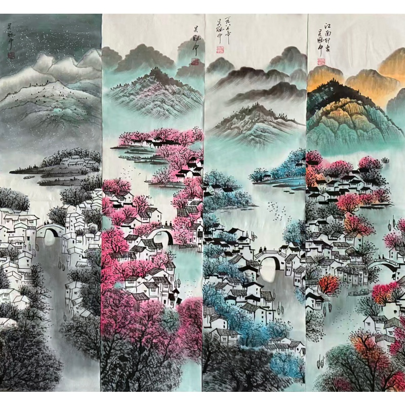江南印象四条屏AH0427