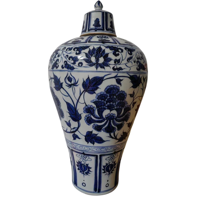 元青花缠枝花纹梅瓶带盖AE0541