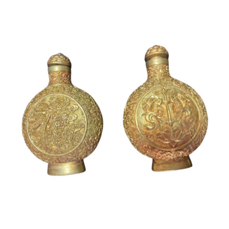 铜胎鎏金鼻烟壶一对AK0564