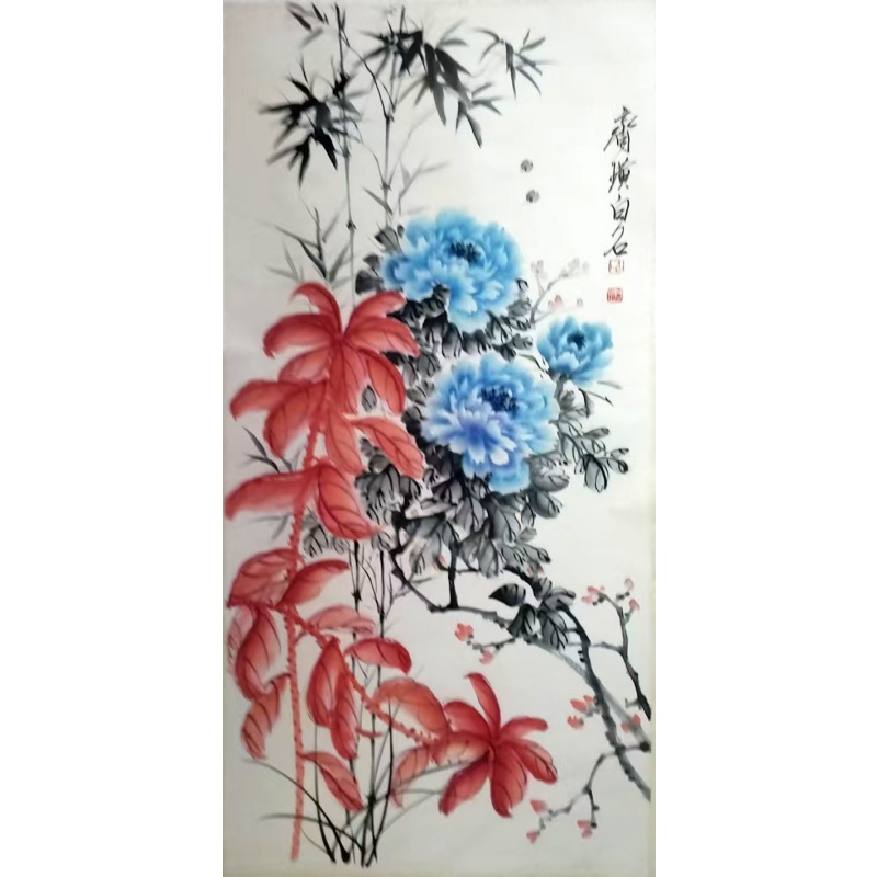 红竹牡丹画AB0208