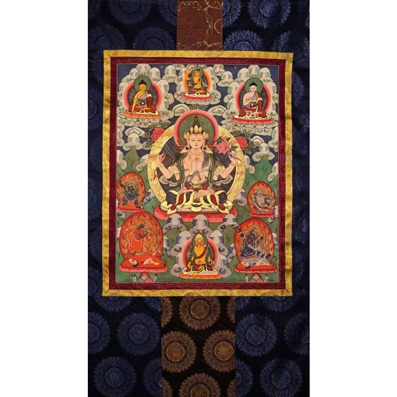 （四臂观音）佛像布料唐卡一张AA0480