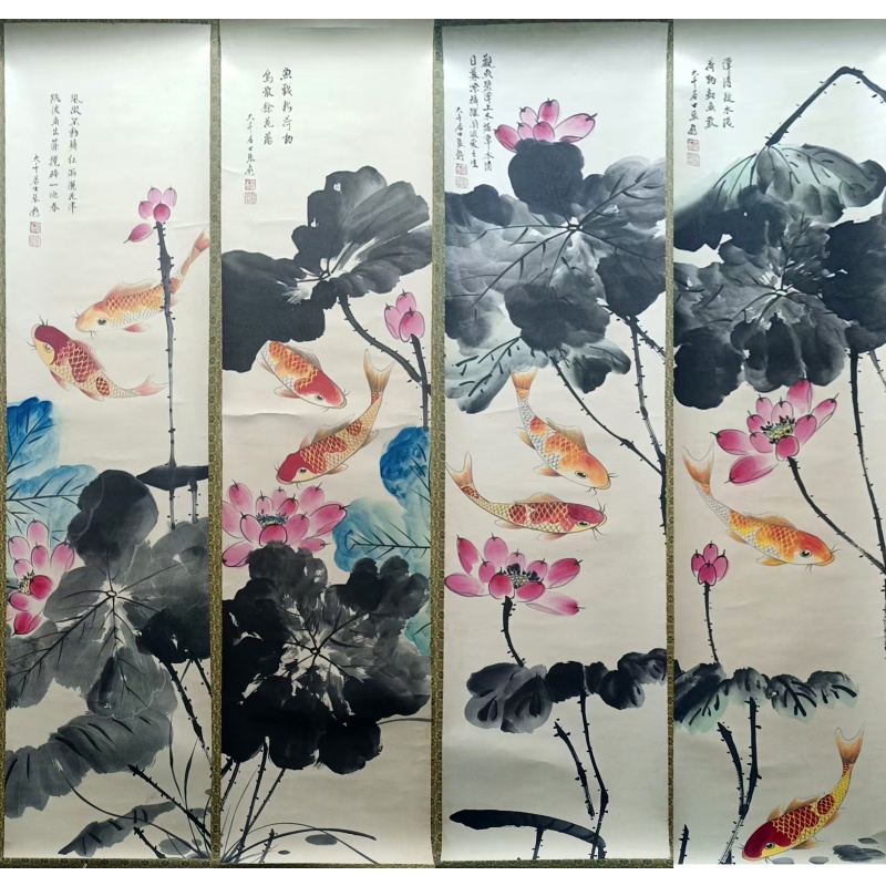 锦鲤荷花四条屏AA0516
