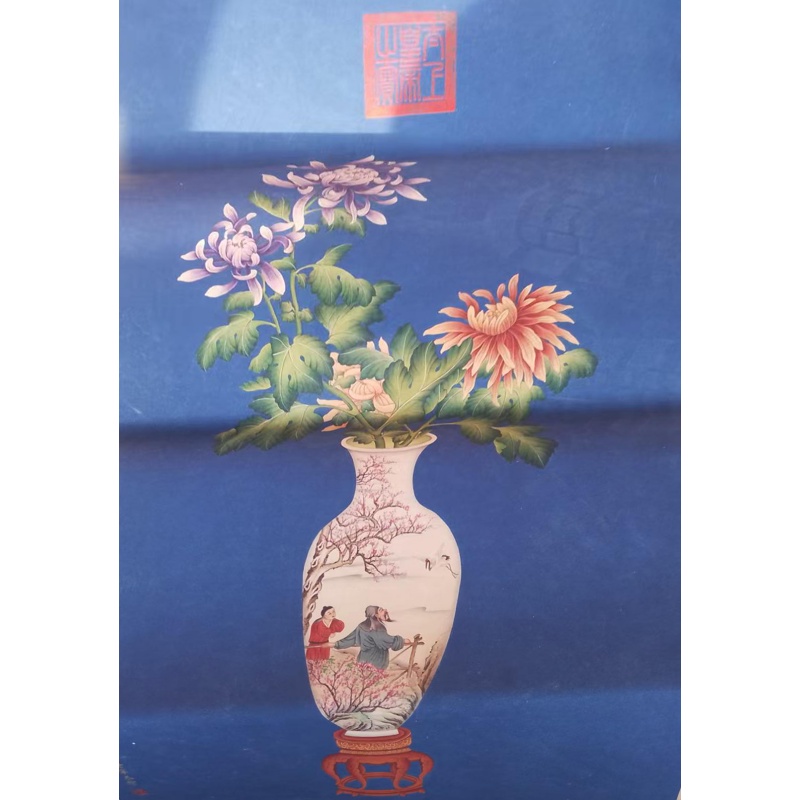 蓝地博古花卉图AC1393