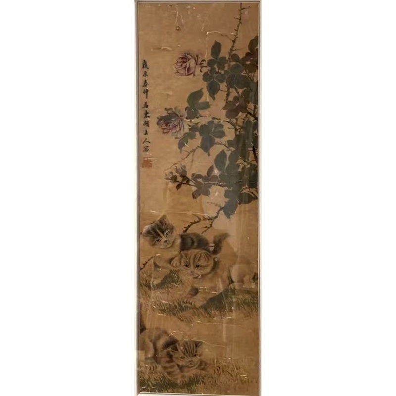 月季双猫图AB2052