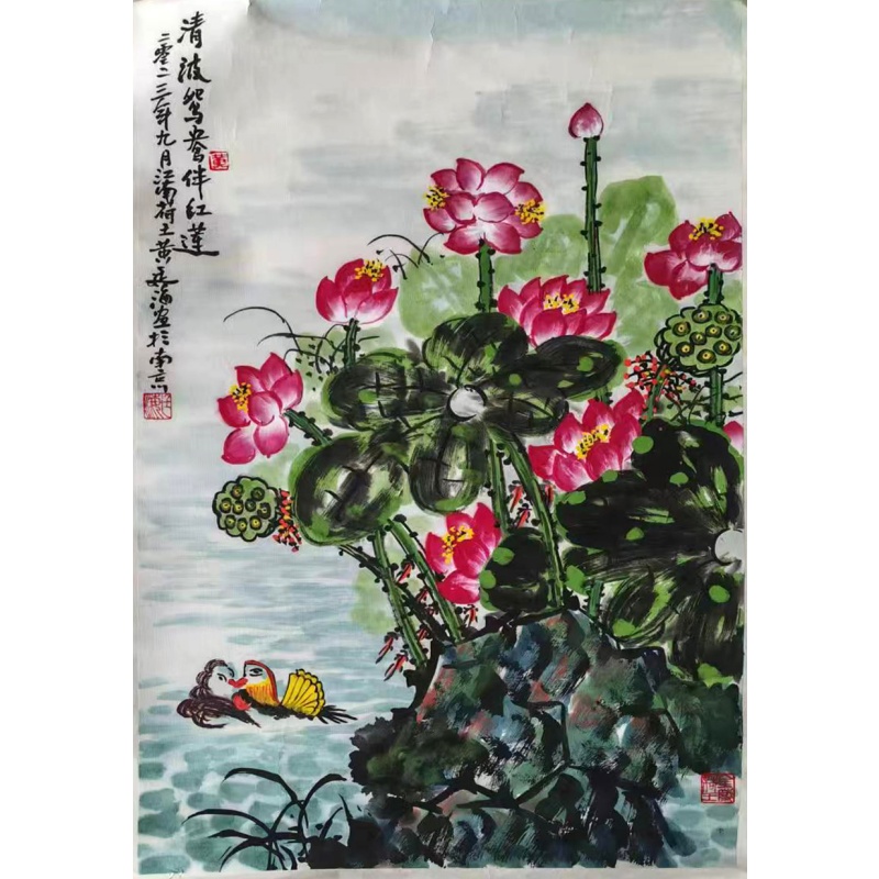 青波鸳鸯伴红莲AB01508