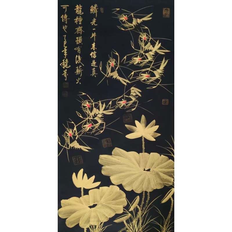 黑金国画《金虾荷趣图》AC0521