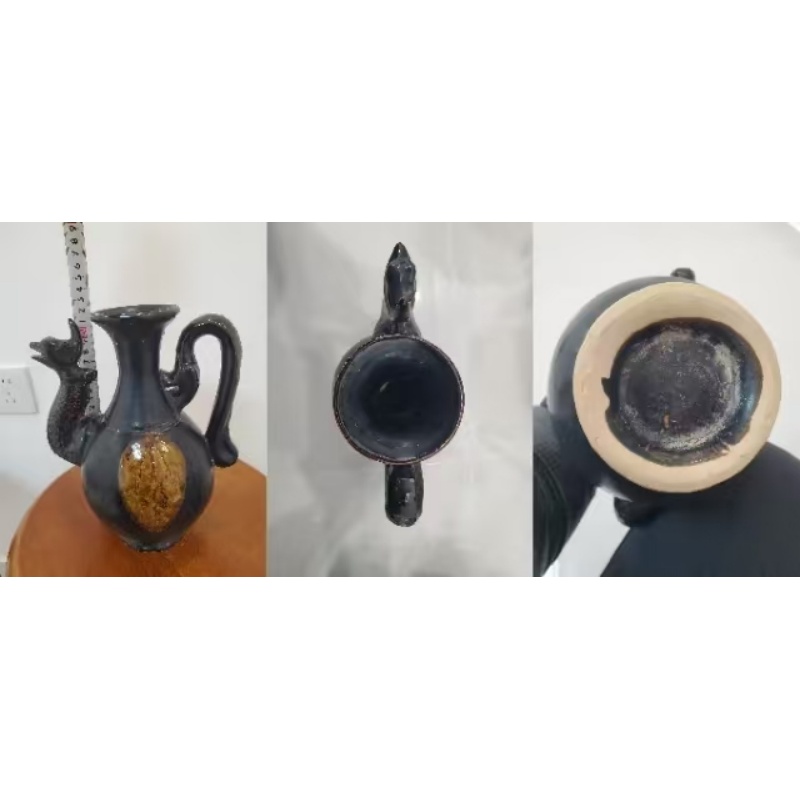 宋吉州窑黑釉木叶天目凤首执壶AC1797