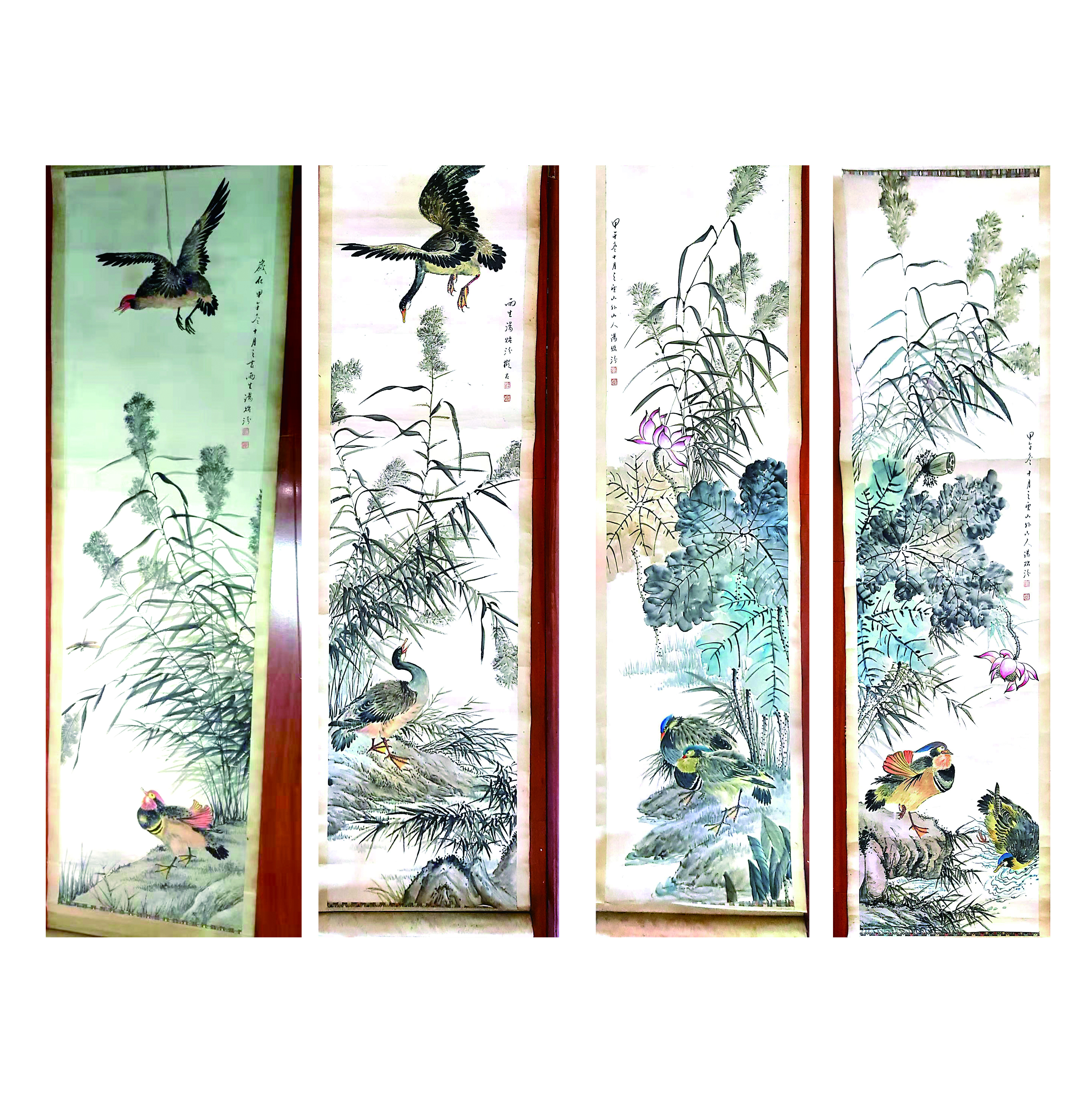 荷塘芦雁禽鸟四屏AB2534