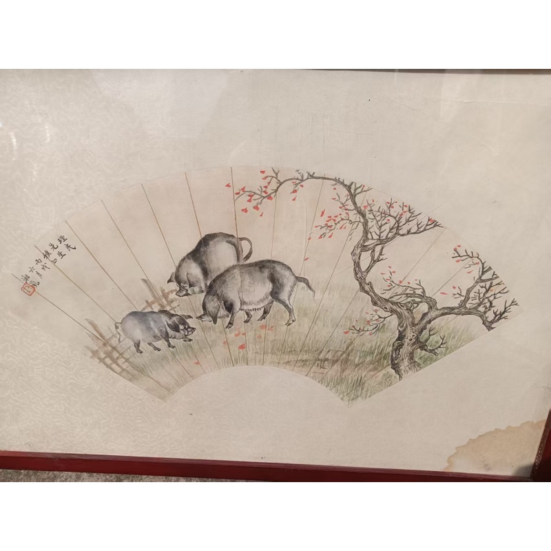 戈湘岚三猪图扇面AB2910