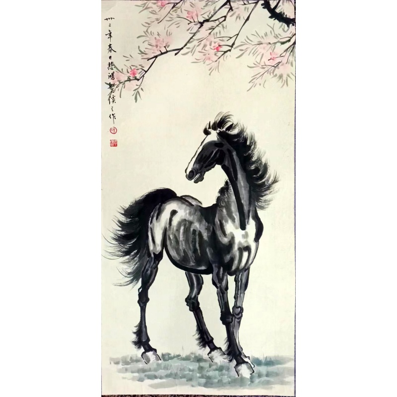 徐悲鸿桃花单马图横幅AB3048