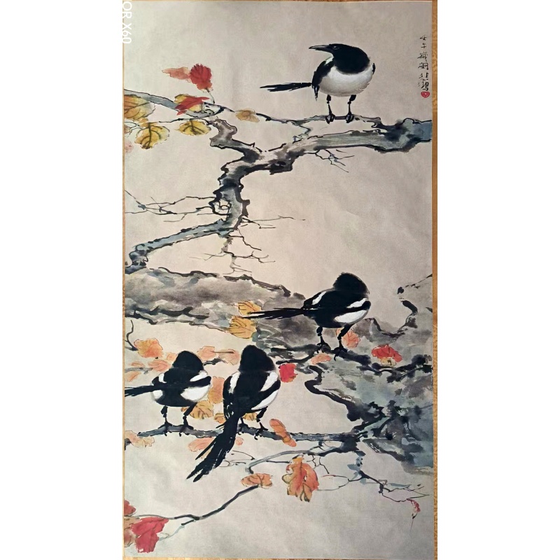 四喜喜鹊秋叶图AB3073