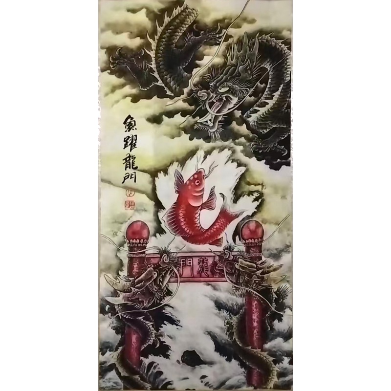 鱼跃龙门彩绘立轴画AG1301