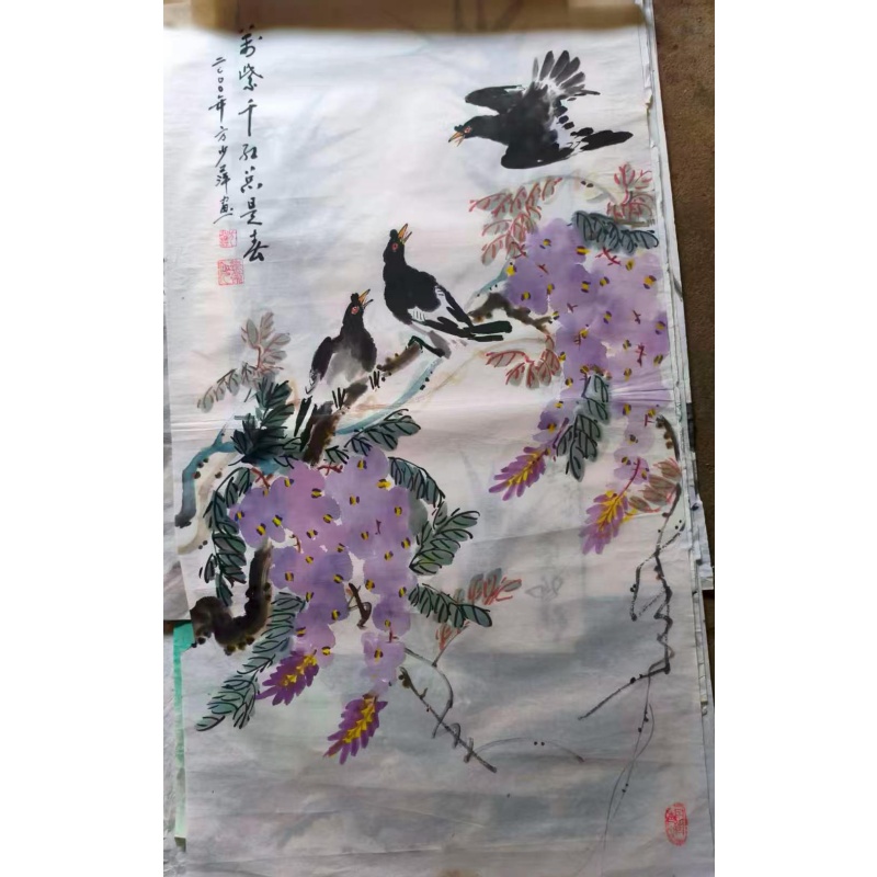方少萍款紫藤花鸟图AB3166