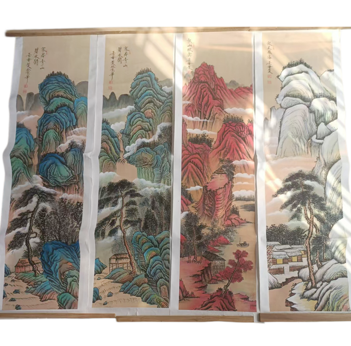 崔景哲《山水四条屏》AD7349