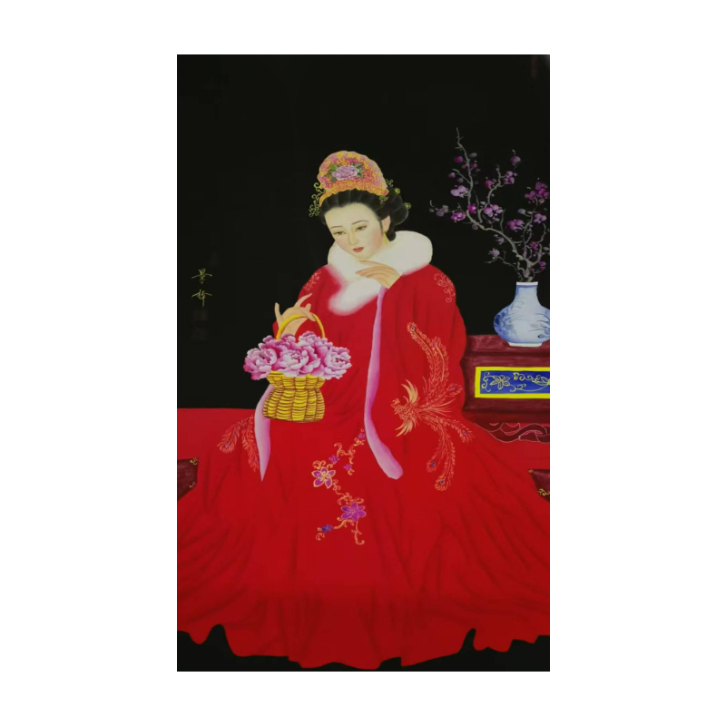 黑底红妆仕女AC1457