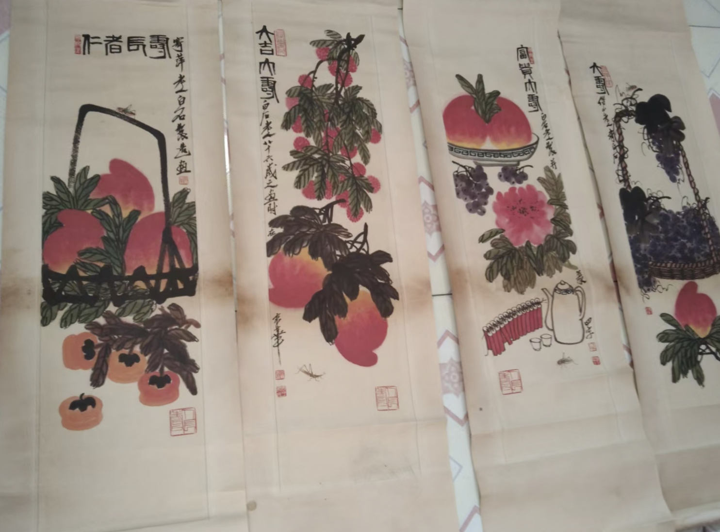 齐白石  寿桃四条屏AD8352