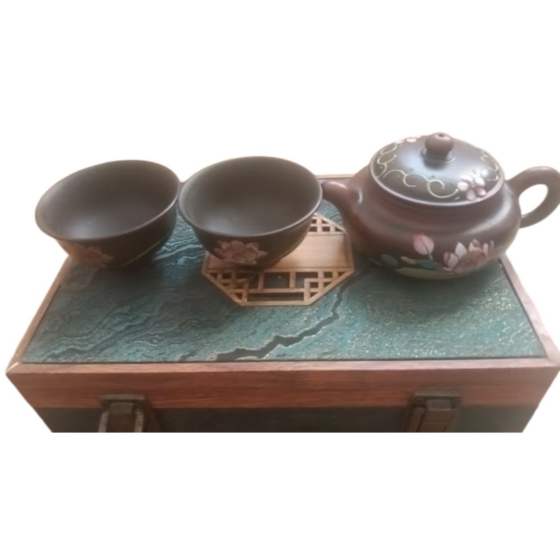 紫砂泥绘荷花功夫茶具套装AE1726