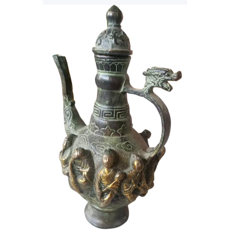 明  宣德 铜鎏金八仙过海执壶（酒壶）AD8557