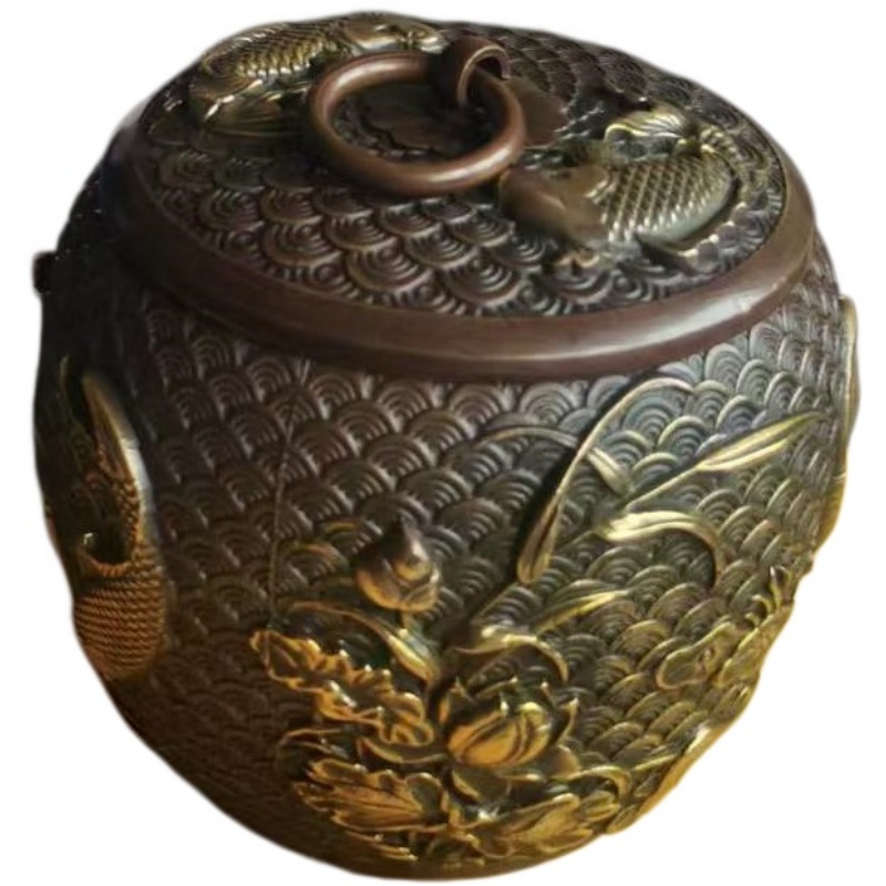连年有余铜鎏金茶叶罐AE1834