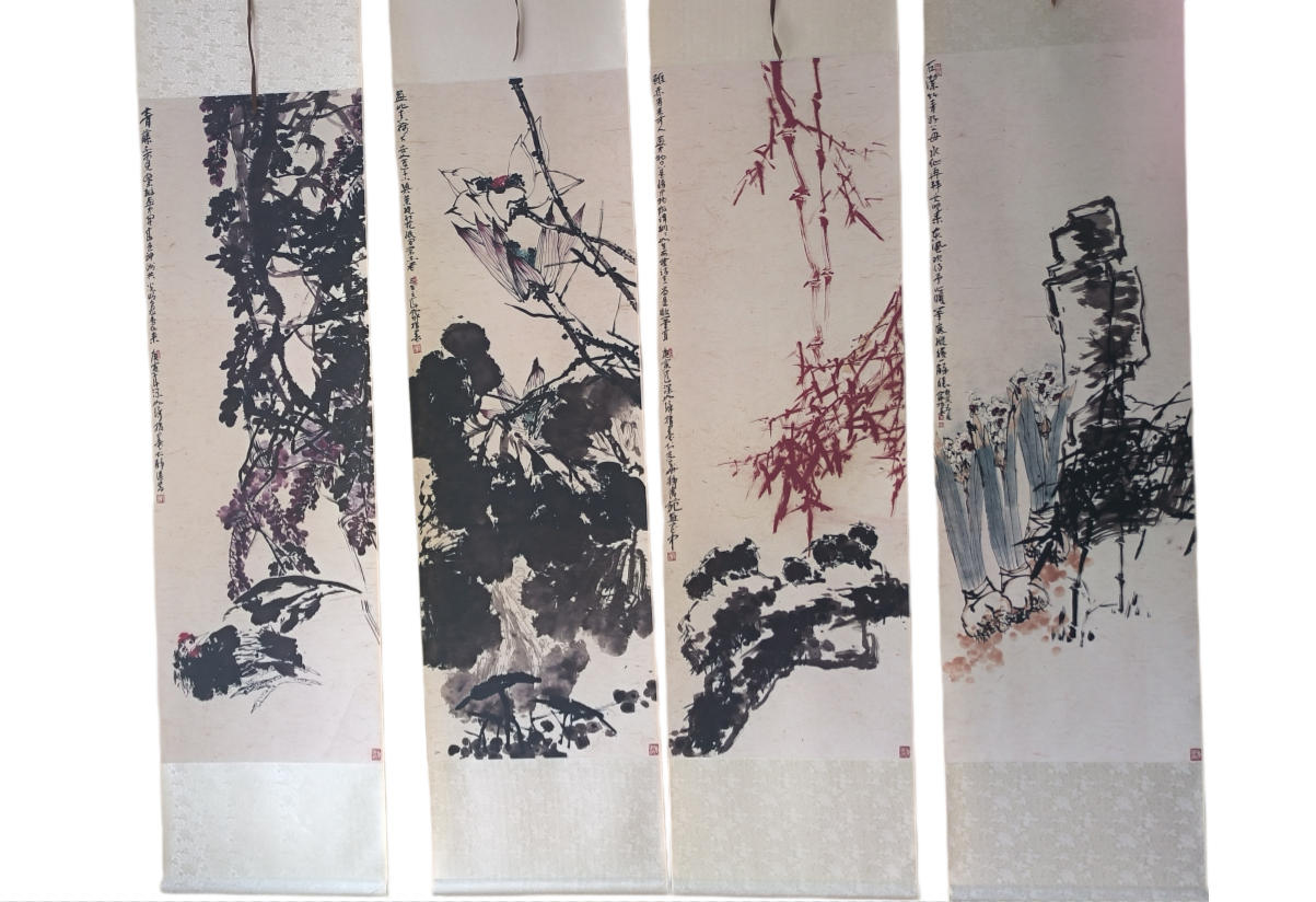 崔如琢春夏秋冬花鸟四条屏 寿字AD2178