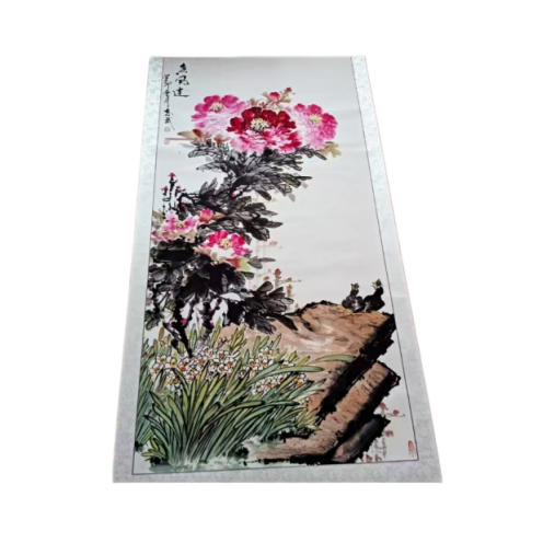 志武 国画《春风达》牡丹花鸟立轴AD9038