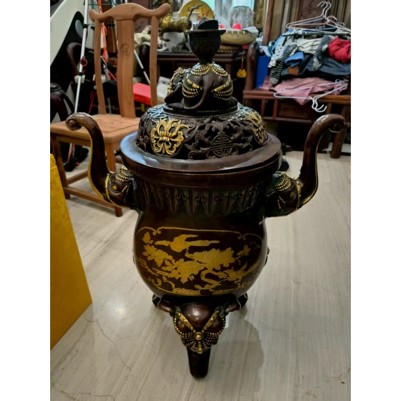 紫铜鎏金象足熏炉（太平有象香炉）AB4541