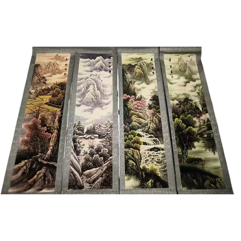 春夏秋冬四季风光山水四屏条AB4869