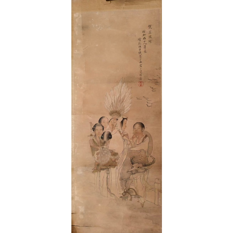 钱慧安《双星渡河》（七夕牛郎织女故事仕女画）AC1475