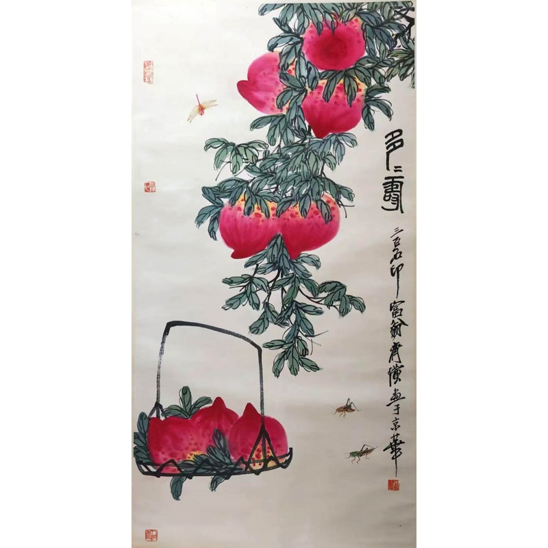 齐白石款 多寿寿桃虫草图AB5037