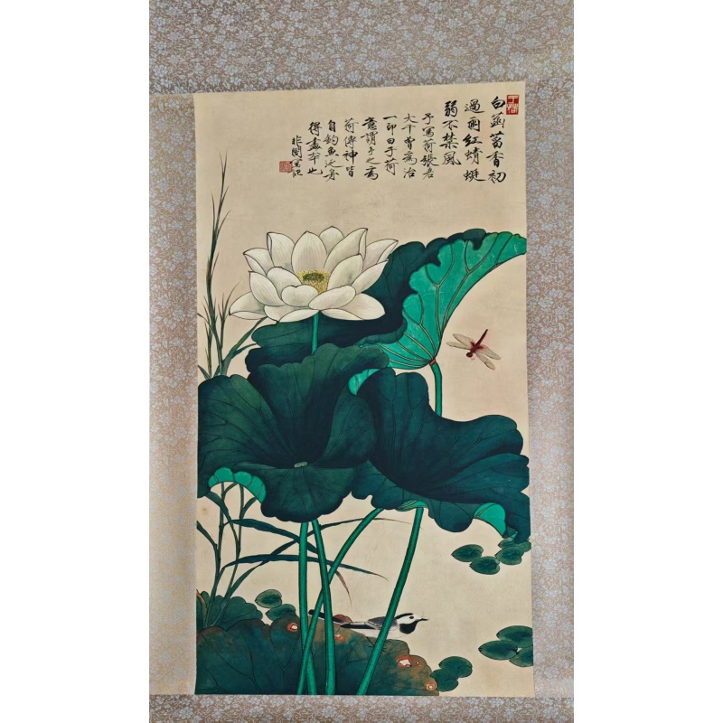 荷花蜻蜓花鸟立轴AC1550