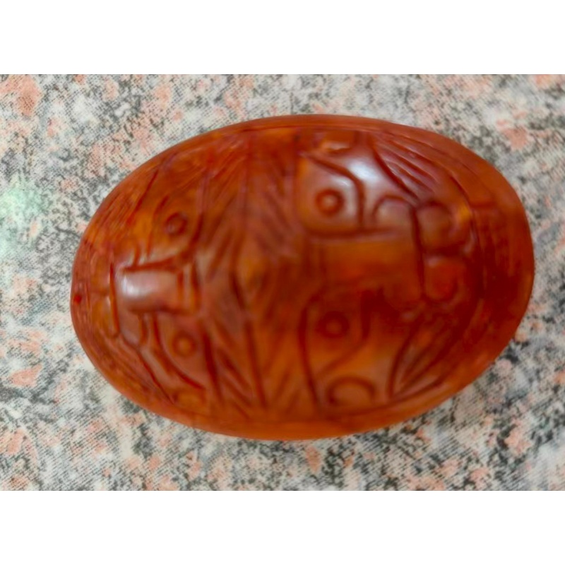 红玛瑙仿古商周兽面纹扁勒子AB5032