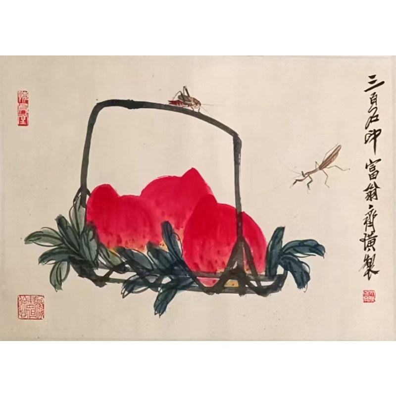 齐白石款《寿桃草虫图》AF0307