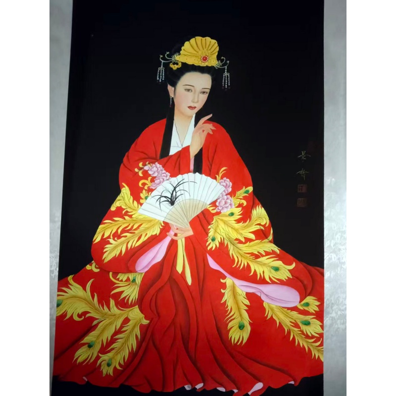 崔景哲红衣仕女图AC6258