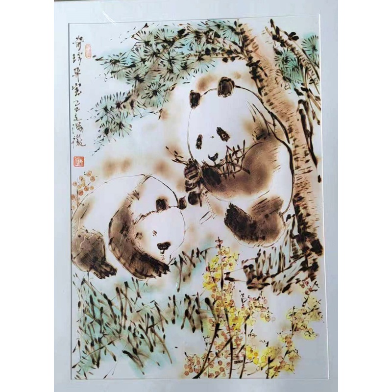 汤征 国画《奇珍异宝》双熊猫AB5294