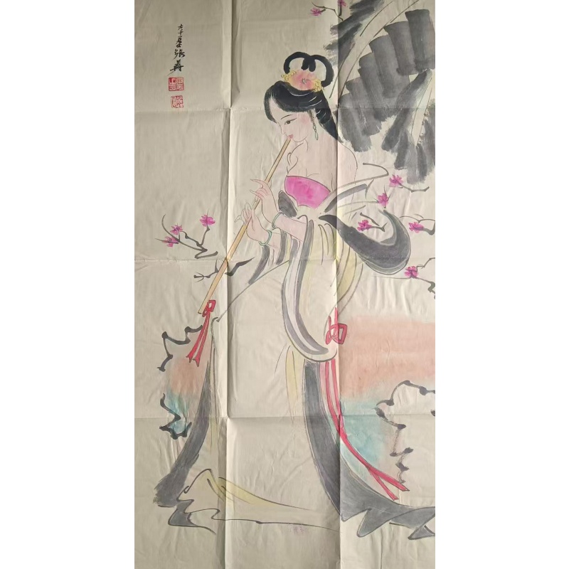 芭蕉梅影仕女奏乐立轴AC0801